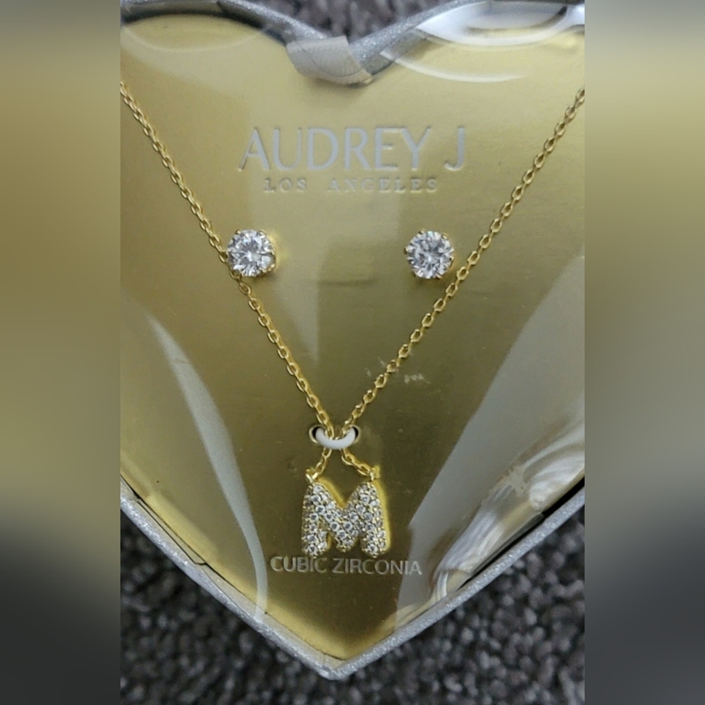 AUDREY J. Letter "M" Cubic Zirconia Necklace and Earring Set